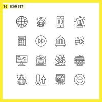 Pack of 16 creative Outlines of calculate startup device pointer direction Editable Vector Design Elements