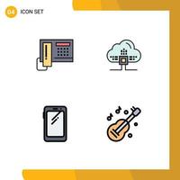 Set of 4 Vector Filledline Flat Colors on Grid for telephoe smart phone hardware cloud huawei Editable Vector Design Elements