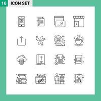 Set of 16 Commercial Outlines pack for shop institute building paper building money Editable Vector Design Elements