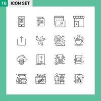 Set of 16 Commercial Outlines pack for shop institute building paper building money Editable Vector Design Elements