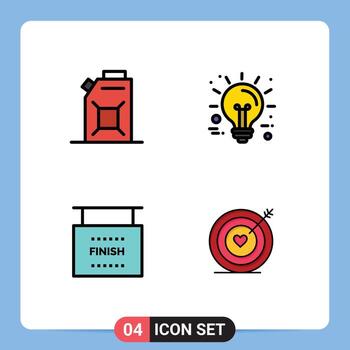 Mobile Interface Filledline Flat Color Set of 4 Pictograms of engine game business technology target Editable Vector Design Elements