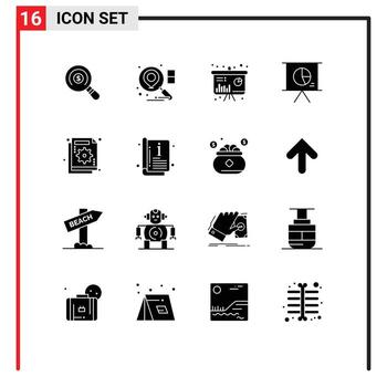 Set of 16 Modern UI Icons Symbols Signs for chart analysis presentation slide marketing Editable Vector Design Elements