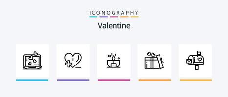 paquete de iconos de la línea 5 de san valentín que incluye perfume. alimento. caja de letras amar. sorprender diseño de iconos creativos vector