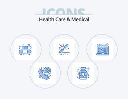 Health Care And Medical Blue Icon Pack 5 Icon Design. online. laptop. aid. surgery. medical vector