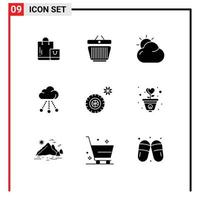 Universal Icon Symbols Group of 9 Modern Solid Glyphs of wheel technology cloud storage cloud Editable Vector Design Elements