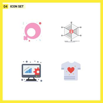 Mobile Interface Flat Icon Set of 4 Pictograms of feminism data analytics data information online evaluation Editable Vector Design Elements
