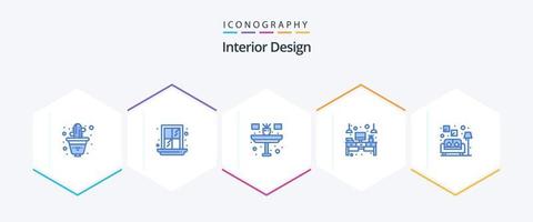 diseño de interiores 25 paquete de iconos azules que incluye lámpara. ligero. flor. mesa. escritorio vector