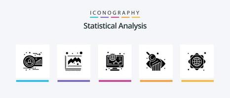 Statistical Analysis Glyph 5 Icon Pack Including global infrastructure. graphical analysis. statistics. business evaluation. online. Creative Icons Design vector