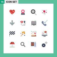 16 Universal Flat Color Signs Symbols of down valentine pin propose flower Editable Pack of Creative Vector Design Elements