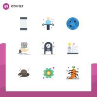 Pictogram Set of 9 Simple Flat Colors of hand shopping weightlifting donate technology Editable Vector Design Elements
