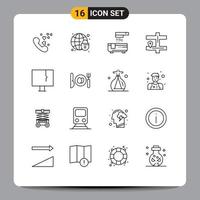 Pack of 16 Modern Outlines Signs and Symbols for Web Print Media such as pc alert bath pin map Editable Vector Design Elements