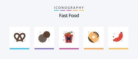 paquete de iconos de 5 planos de comida rápida que incluye. basura. pollo. alimento. parilla. diseño de iconos creativos vector