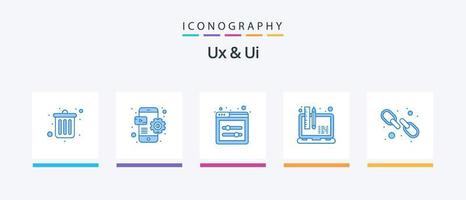 Ux And Ui Blue 5 Icon Pack Including web. hyperlink. interface web element. laptop. development. Creative Icons Design vector