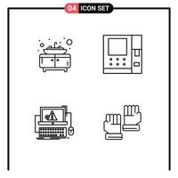 4 User Interface Line Pack of modern Signs and Symbols of bathroom failure atm computer glove Editable Vector Design Elements