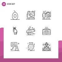 Set of 9 Modern UI Icons Symbols Signs for scanning scan business recognition fingerprint Editable Vector Design Elements