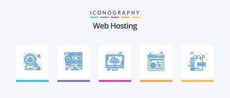 paquete de iconos azul 5 de alojamiento web que incluye web. comercio electrónico nube. ajustes. control web. diseño de iconos creativos vector