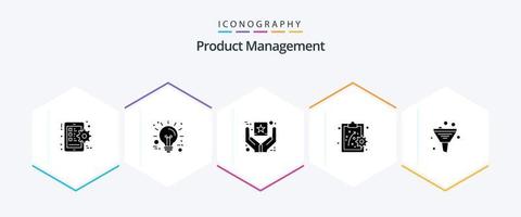 Product Management 25 Glyph icon pack including filtering. business. best quality. workforce. performance management vector