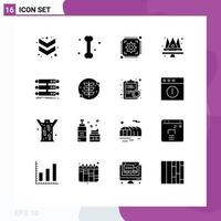 Mobile Interface Solid Glyph Set of 16 Pictograms of database structure development server king Editable Vector Design Elements