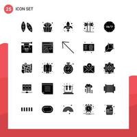 Mobile Interface Solid Glyph Set of 25 Pictograms of speaker party game music weapon Editable Vector Design Elements