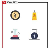 Stock Vector Icon Pack of 4 Line Signs and Symbols for currency science information yen sunscreen scientific Editable Vector Design Elements