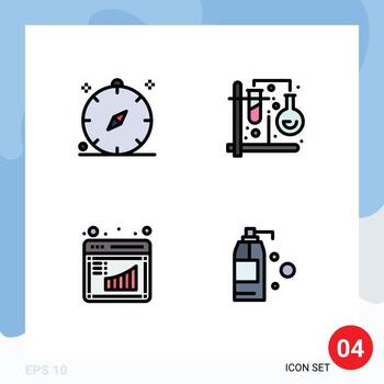4 Thematic Vector Filledline Flat Colors and Editable Symbols of compass mix navigation test business Editable Vector Design Elements