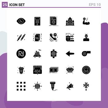 Pictogram Set of 25 Simple Solid Glyphs of biceps government app centre block script Editable Vector Design Elements