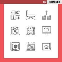 Pictogram Set of 9 Simple Outlines of queue design rest computer money Editable Vector Design Elements