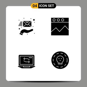 Pack of 4 Modern Solid Glyphs Signs and Symbols for Web Print Media such as email laptop support website coin Editable Vector Design Elements