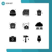 9 User Interface Solid Glyph Pack of modern Signs and Symbols of kettle coffee garbage brew sale Editable Vector Design Elements