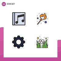 4 Creative Icons Modern Signs and Symbols of album application song flame interface Editable Vector Design Elements