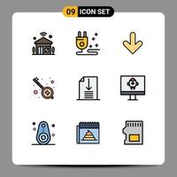 conjunto de 9 iconos de interfaz de usuario modernos símbolos signos para fiesta de oficina flecha veena india elementos de diseño vectorial editables vector