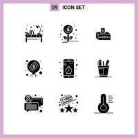 Pack of 9 creative Solid Glyphs of money funds bribe find money Editable Vector Design Elements