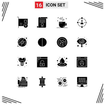 16 Thematic Vector Solid Glyphs and Editable Symbols of experiance user document ambient cup Editable Vector Design Elements