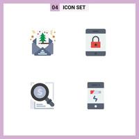 Group of 4 Flat Icons Signs and Symbols for card magnifer shapes mobile solution Editable Vector Design Elements