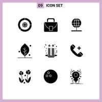 9 Universal Solid Glyphs Set for Web and Mobile Applications candle spring globe nature ecology Editable Vector Design Elements