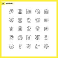 Mobile Interface Line Set of 25 Pictograms of contact tweet labour hash tag medical Editable Vector Design Elements