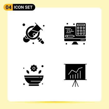 Group of 4 Modern Solid Glyphs Set for business pharmacy search interface lecture Editable Vector Design Elements