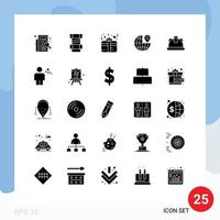 Pack of 25 Modern Solid Glyphs Signs and Symbols for Web Print Media such as helmet building gift pin globe Editable Vector Design Elements