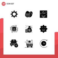 9 Universal Solid Glyphs Set for Web and Mobile Applications accounting finance typography computer fintech industry Editable Vector Design Elements