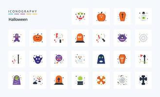 paquete de iconos de 25 colores planos de halloween vector