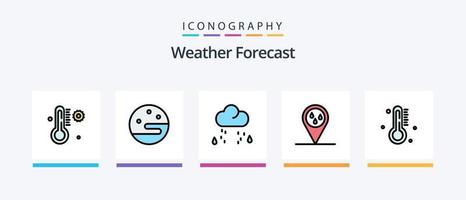 la línea meteorológica llenó el paquete de 5 íconos que incluye. nieve. noche. pronóstico. clima. diseño de iconos creativos vector