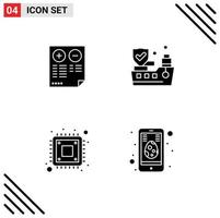 Set of 4 Commercial Solid Glyphs pack for pros cpu plus insurance storage Editable Vector Design Elements