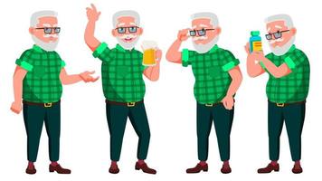 Old Man Poses Set Vector. Elderly People. Senior Person. Aged. Cheerful Grandparent. Presentation, Invitation, Card Design. Isolated Cartoon Illustration vector