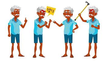 Indian Old Man Poses Set Vector. Elderly People. Hindu. Asian. Senior Person. Aged. Positive Pensioner. Advertising, Placard, Print Design. Isolated Cartoon Illustration vector