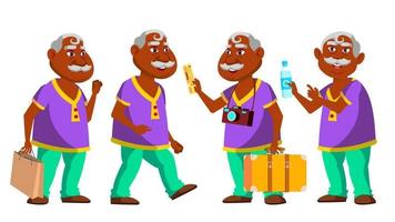 Indian Old Man Set Vector. Elderly People. Hindu. Senior Person. Aged Tourist. Active Grandparent. Summer Travel. Web, Brochure, Poster Design. Isolated Cartoon Illustration vector