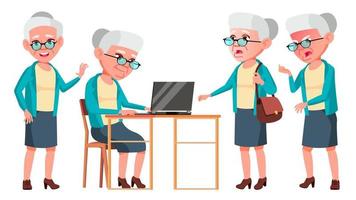 Old Woman Poses Set Vector. Elderly People. Senior Person. Aged. Cheerful Grandparent. Presentation, Invitation, Card Design. Isolated Cartoon Illustration vector