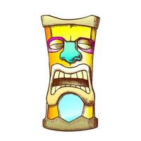 Tiki Idol Carved Wooden Crying Totem Color Vector