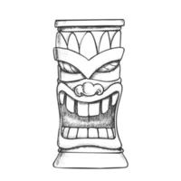 Tiki Idol Carved Wooden Totem Monochrome Vector