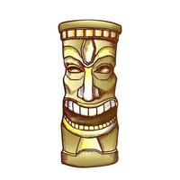 Tiki Idol Carved Wooden Laughing Totem Color Vector