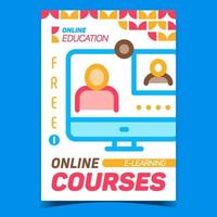 Online Courses E-learning Advertise Poster Vector